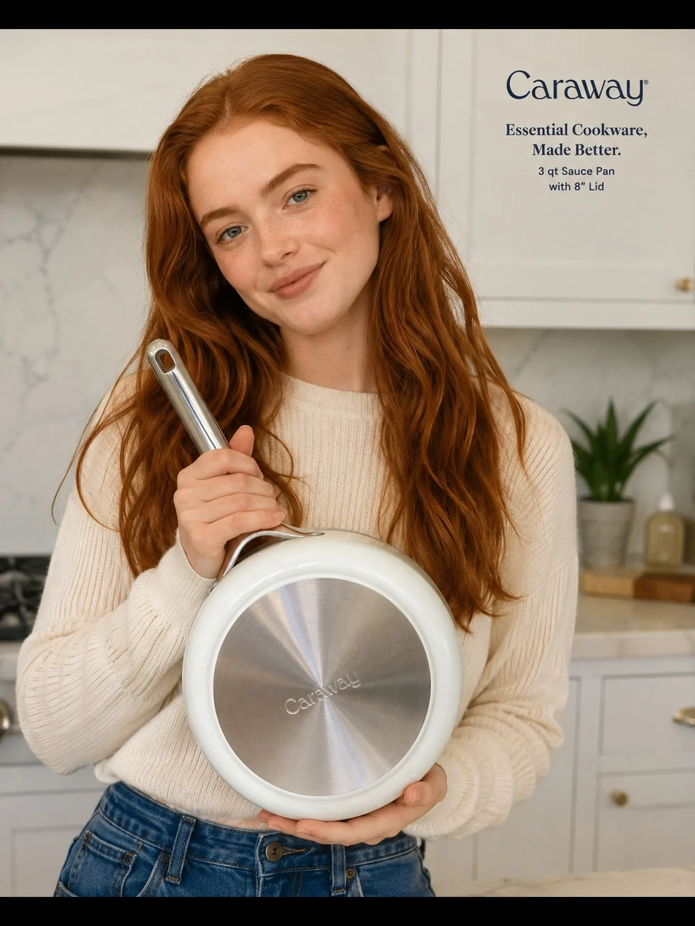White Sauce Pan with Stainless Base - White